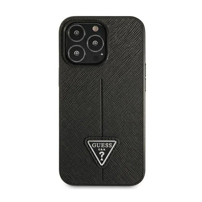 Guess Saffiano trikampio logotipo dėklas – dėklas, skirtas „iPhone 14 Pro“ (juodas)