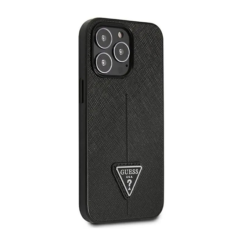 Guess Saffiano trikampio logotipo dėklas – dėklas, skirtas „iPhone 14 Pro“ (juodas)