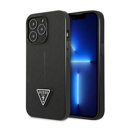 Guess Saffiano trikampio logotipo dėklas – dėklas, skirtas „iPhone 14 Pro“ (juodas)