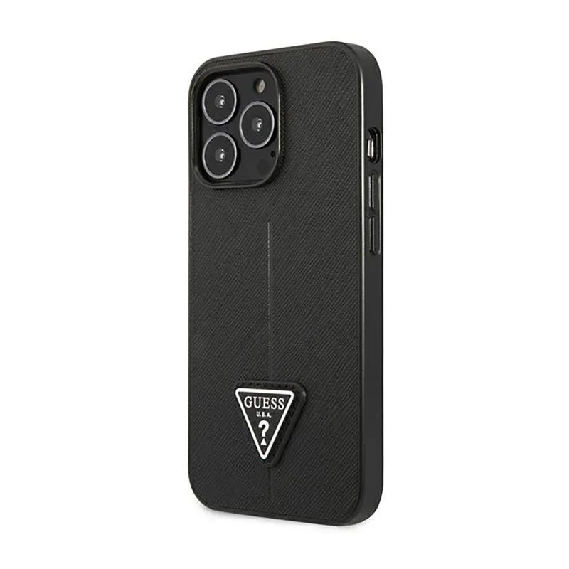 Guess Saffiano trikampio logotipo dėklas – dėklas, skirtas „iPhone 14 Pro“ (juodas)