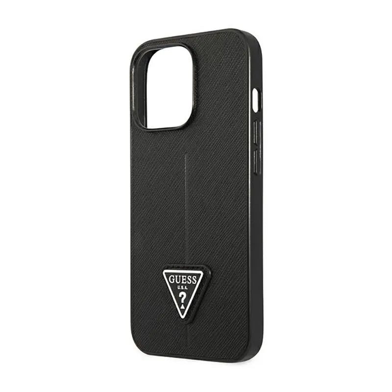 Guess Saffiano trikampio logotipo dėklas – dėklas, skirtas „iPhone 14 Pro“ (juodas)