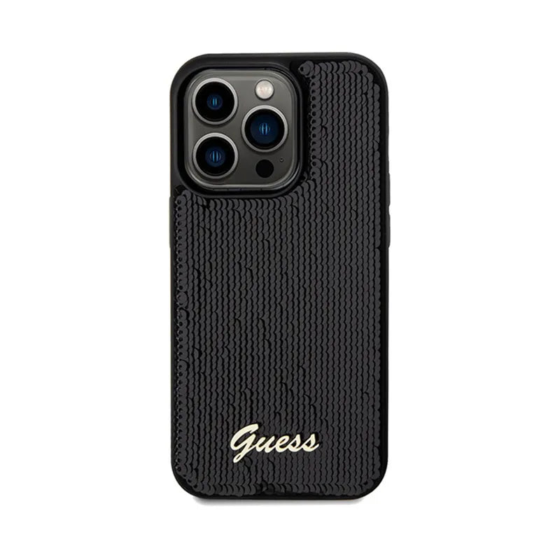 Guess Sequin Script Metal - Dėklas iPhone 14 Pro (juodas)