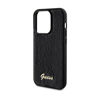 Guess Sequin Script Metal - dėklas, skirtas „iPhone 13 Pro“ (juodas)