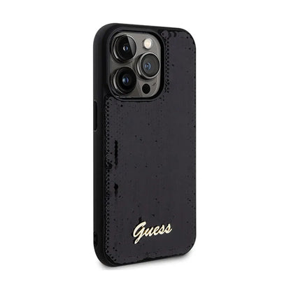Guess Sequin Script Metal - dėklas, skirtas „iPhone 13 Pro“ (juodas)