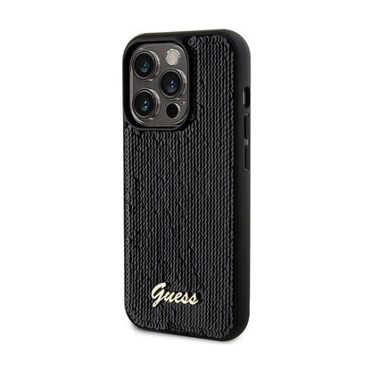 Guess Sequin Script Metal - dėklas, skirtas „iPhone 13 Pro“ (juodas)