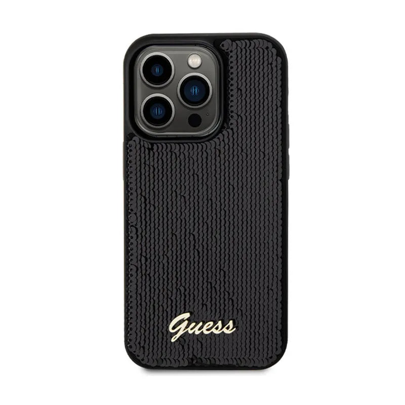 Guess Sequin Script Metal - dėklas skirtas iPhone 13 Pro Max (juoda)