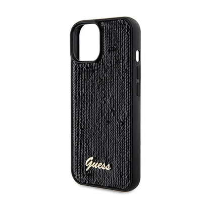 Guess Sequin Script Metal – dėklas, skirtas iPhone 14 (juodas)