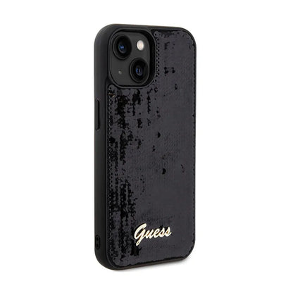 Guess Sequin Script Metal – dėklas, skirtas iPhone 14 (juodas)