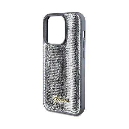 Guess Sequin Script Metal – dėklas, skirtas iPhone 14 Pro (sidabrinis)