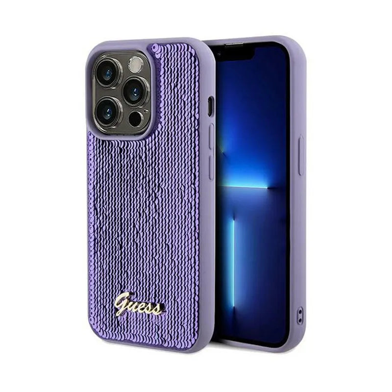 Guess Sequin Script Metal - iPhone 13 Pro Max dėklas (violetinis)