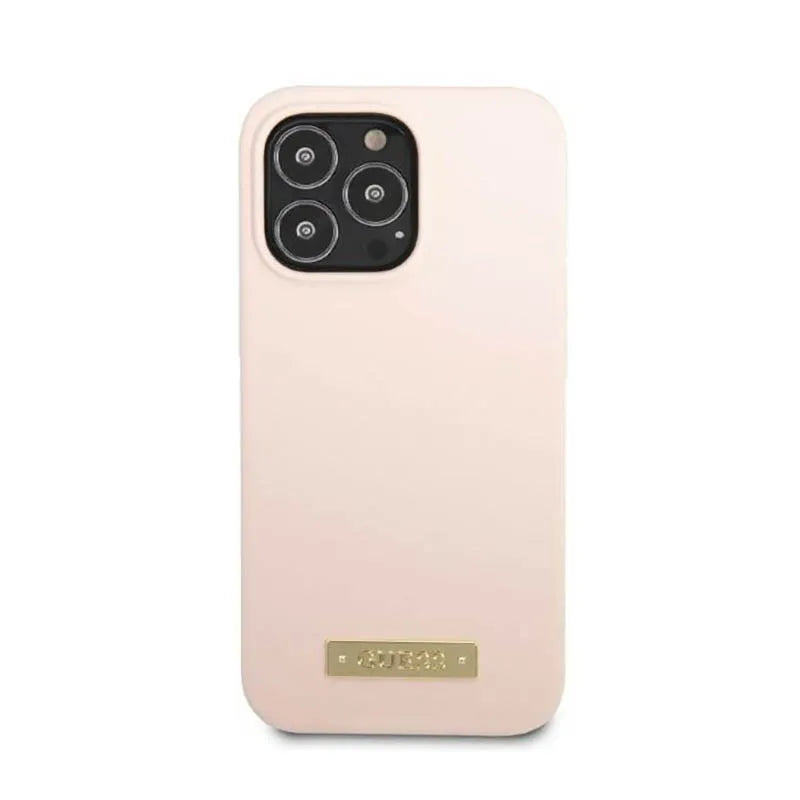 Guess Silicone Logo Plate MagSafe – dėklas iPhone 13 Pro Max (rožinis)