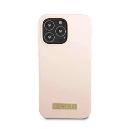 Guess Silicone Logo Plate MagSafe – dėklas iPhone 13 Pro Max (rožinis)
