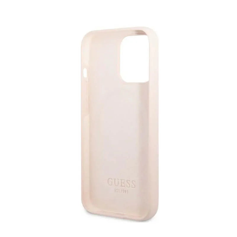 Guess Silicone Logo Plate MagSafe – dėklas iPhone 13 Pro Max (rožinis)