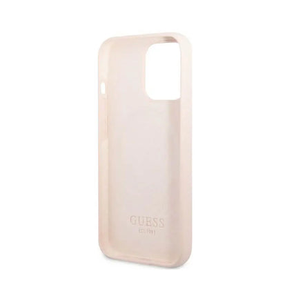 Guess Silicone Logo Plate MagSafe – dėklas iPhone 13 Pro Max (rožinis)