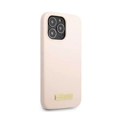 Guess Silicone Logo Plate MagSafe – dėklas iPhone 13 Pro Max (rožinis)
