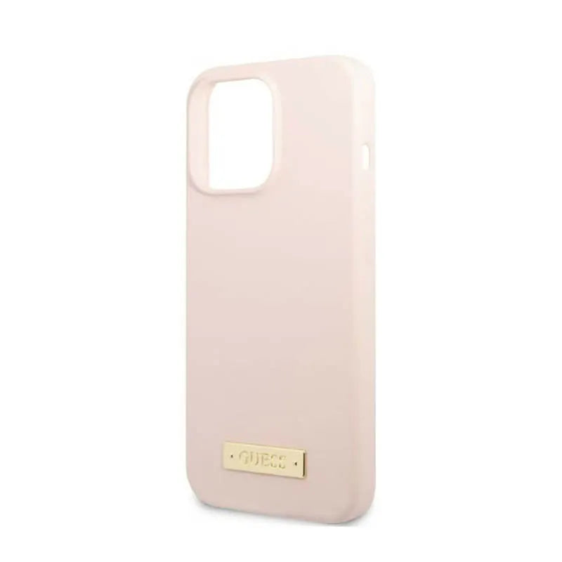 Guess Silicone Logo Plate MagSafe – dėklas iPhone 13 Pro Max (rožinis)