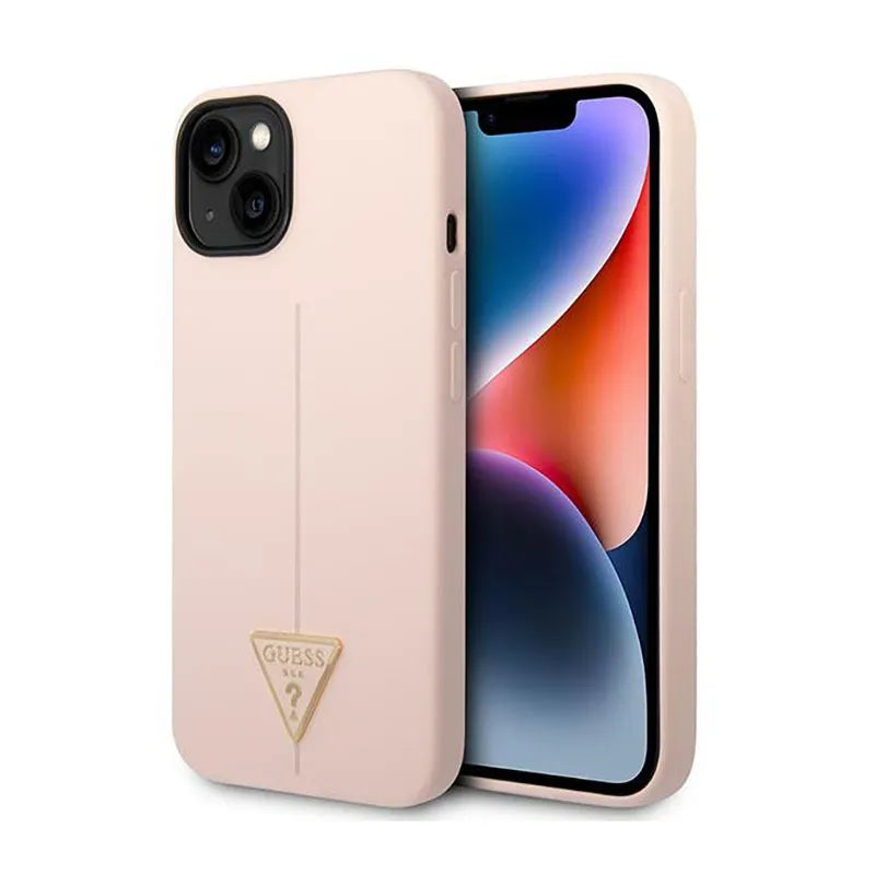 Guess Silicone Triangle Logo – dėklas, skirtas iPhone 14 Plus (rožinis)