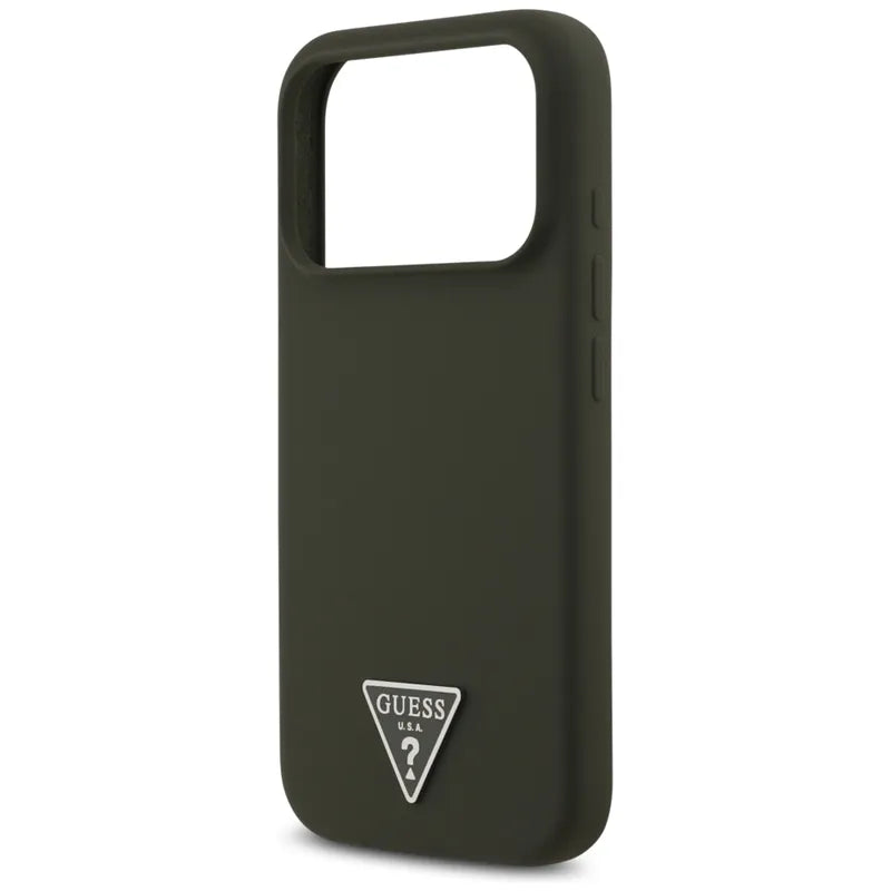 Guess Silicone Triangle Logo MagSafe – dėklas iPhone 17 Pro (Chaki)