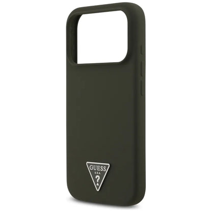 Guess Silicone Triangle Logo MagSafe – dėklas iPhone 17 Pro (Chaki)