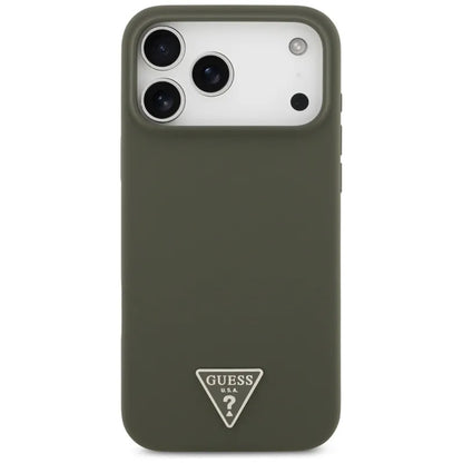 Guess Silicone Triangle Logo MagSafe - dėklas iPhone 17 Pro Max (chaki spalvos)