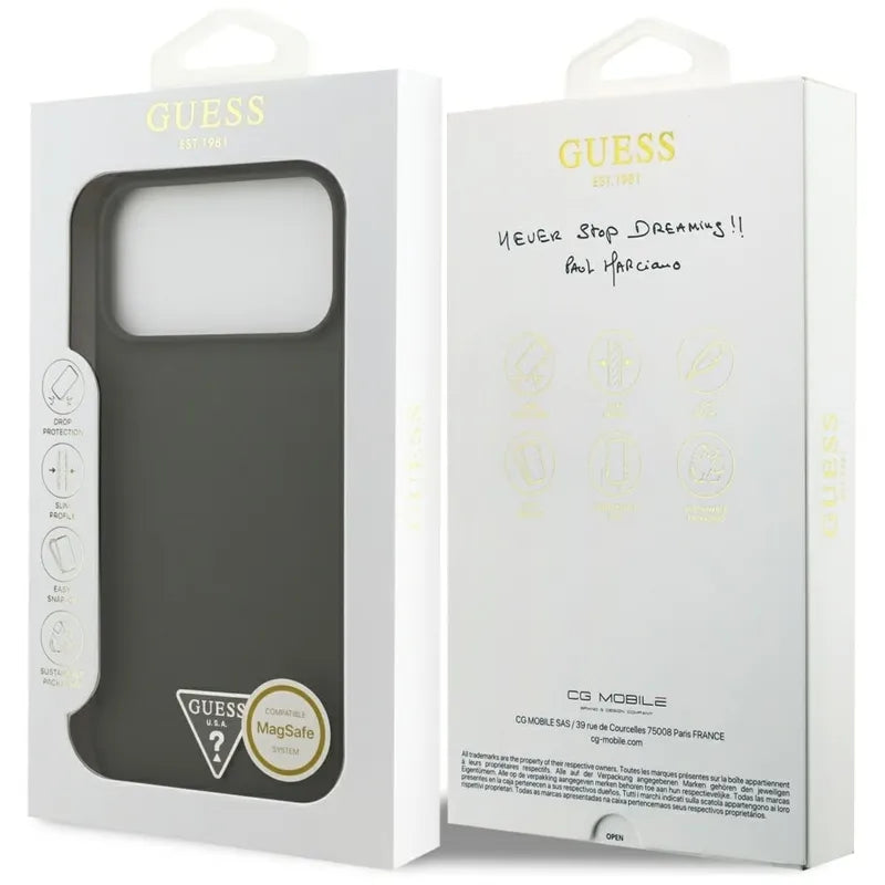 Guess Silicone Triangle Logo MagSafe - dėklas iPhone 17 Pro Max (chaki spalvos)