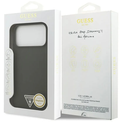 Guess Silicone Triangle Logo MagSafe - dėklas iPhone 17 Pro Max (chaki spalvos)