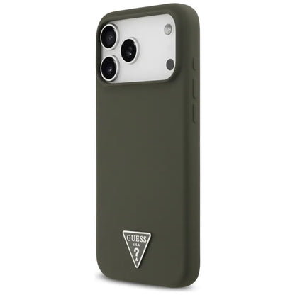 Guess Silicone Triangle Logo MagSafe - dėklas iPhone 17 Pro Max (chaki spalvos)