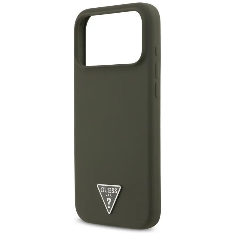 Guess Silicone Triangle Logo MagSafe - dėklas iPhone 17 Pro Max (chaki spalvos)