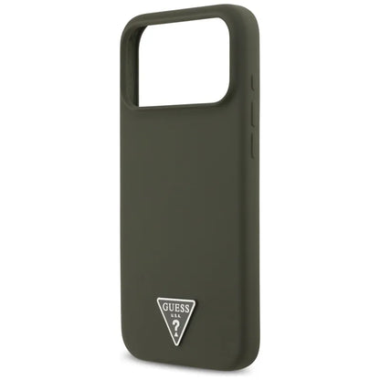 Guess Silicone Triangle Logo MagSafe - dėklas iPhone 17 Pro Max (chaki spalvos)