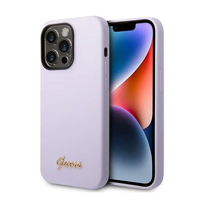 Guess Silicone Vintage - dėklas, skirtas „iPhone 14 Pro“ (violetinis)