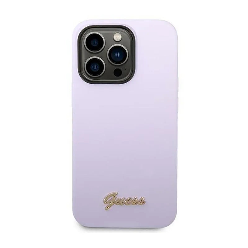 Guess Silicone Vintage - dėklas, skirtas „iPhone 14 Pro“ (violetinis)