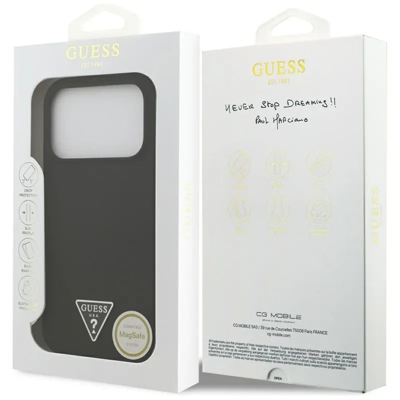 Guess Silikoninis Dėklas MagSafe su Trikampiu Logotipu - iPhone 17 Pro (juodas)