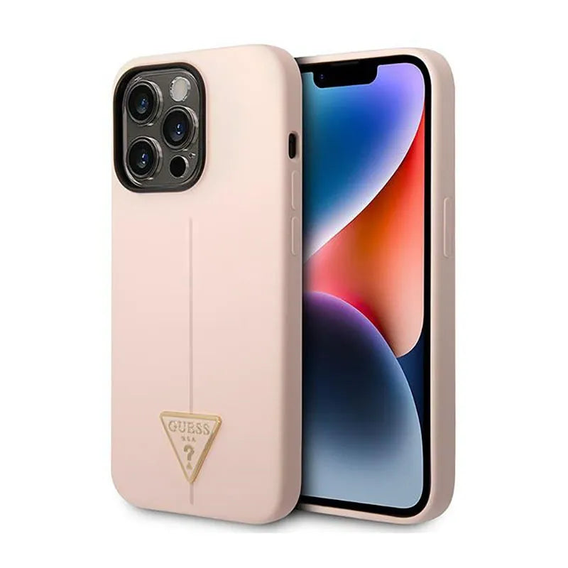 Guess Silikoninis dėklas su trikampio logotipu - skirtas iPhone 14 Pro Max (Rožinis)