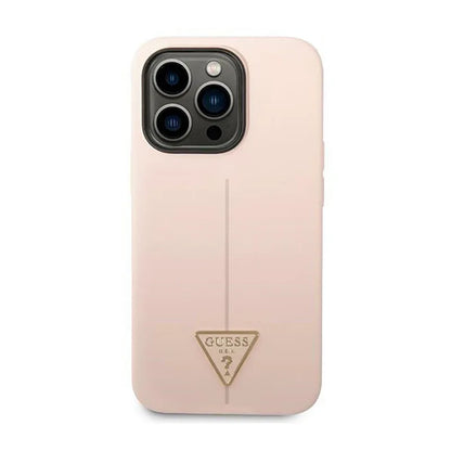 Guess Silikoninis dėklas su trikampio logotipu - skirtas iPhone 14 Pro Max (Rožinis)