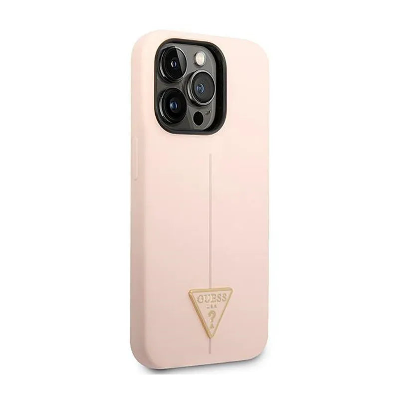 Guess Silikoninis dėklas su trikampio logotipu - skirtas iPhone 14 Pro Max (Rožinis)