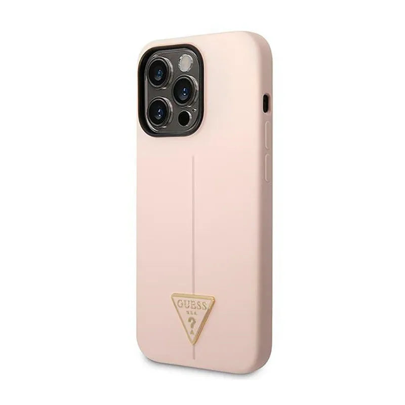 Guess Silikoninis dėklas su trikampio logotipu - skirtas iPhone 14 Pro Max (Rožinis)