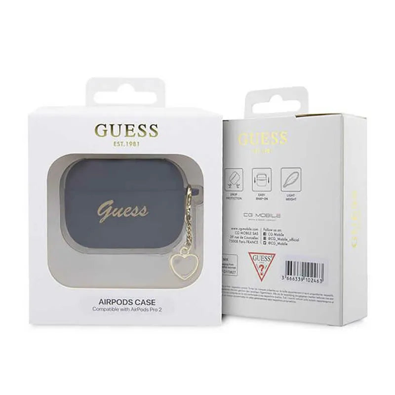 Guess silikoninis širdelės pakabukas – dėklas, skirtas „Apple AirPods Pro 2“ (juodas)