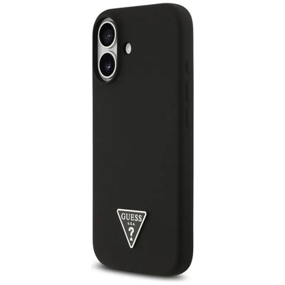 „Guess“ silikoninis trikampio logotipas MagSafe – dėklas iPhone 17 (juodas)