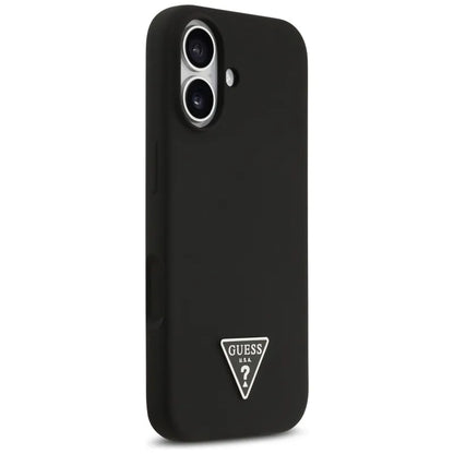 „Guess“ silikoninis trikampio logotipas MagSafe – dėklas iPhone 17 (juodas)