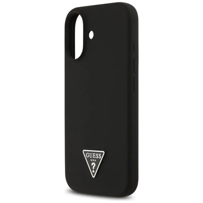 „Guess“ silikoninis trikampio logotipas MagSafe – dėklas iPhone 17 (juodas)