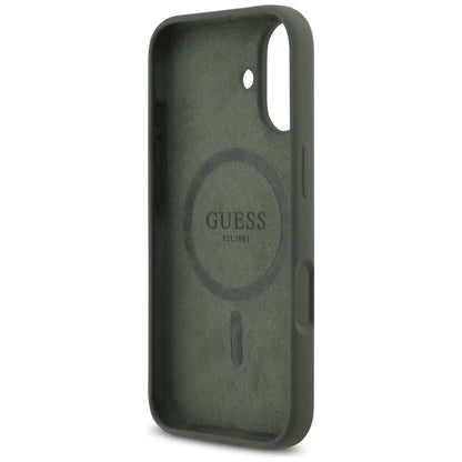 Guess Silikoninis trikampis logotipas MagSafe - dėklas iPhone 17 (khaki)