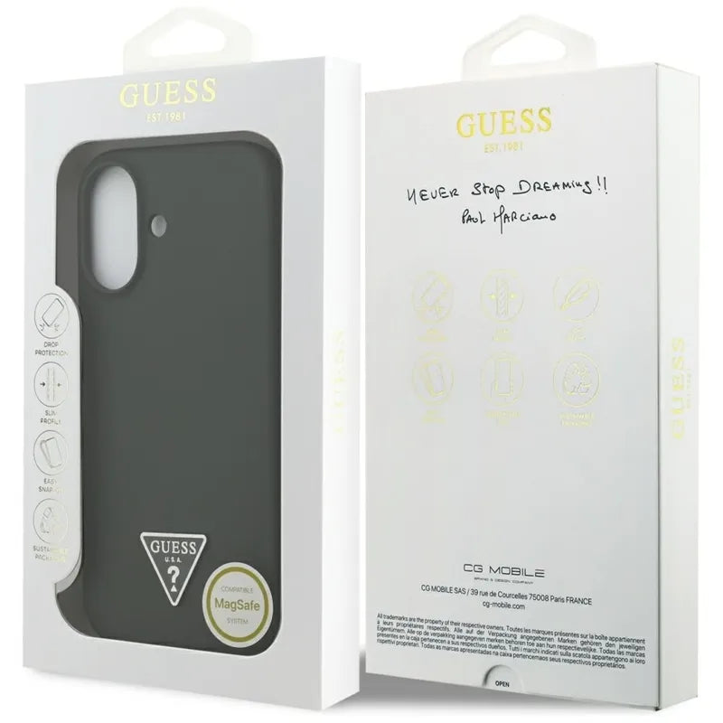 Guess Silikoninis trikampis logotipas MagSafe - dėklas iPhone 17 (khaki)
