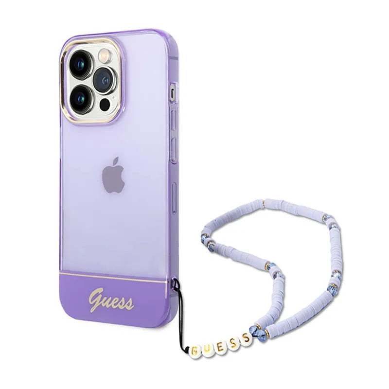 Guess „Translucent Pearl Strap“ – dėklas, skirtas „iPhone 14 Pro“ (violetinė spalva)