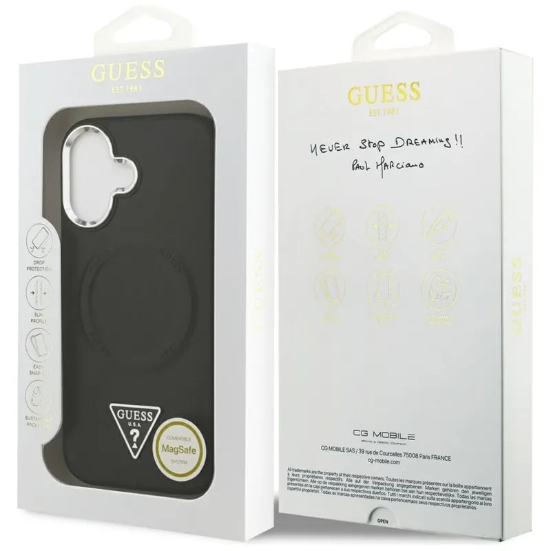 Guess Trikampio logotipas MagSafe - Dėklas iPhone 17 (Juodas)