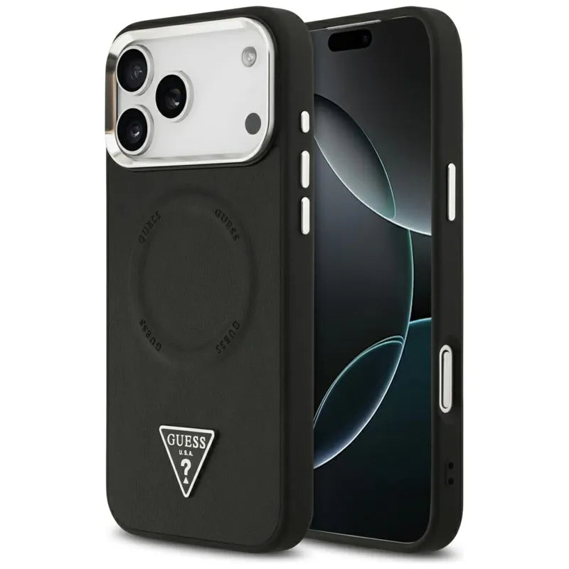 Guess Trikampio logotipas MagSafe dėklas iPhone 17 Pro (Juodas)