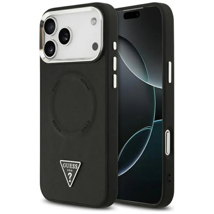 Guess Trikampio logotipas MagSafe dėklas iPhone 17 Pro (Juodas)