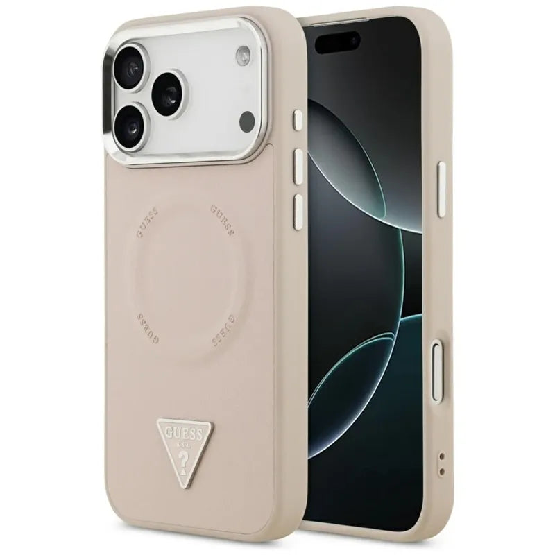 Guess Trikampio logotipas MagSafe dėklas iPhone 17 Pro (Rožinis)