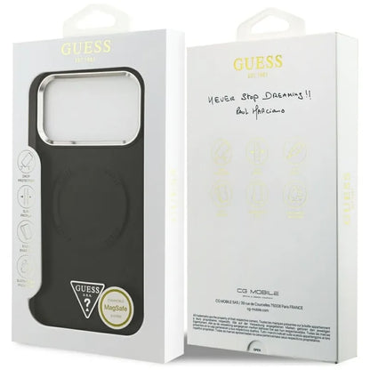 Guess Trikampio logotipo MagSafe dėklas iPhone 17 Pro Max (Juodas)