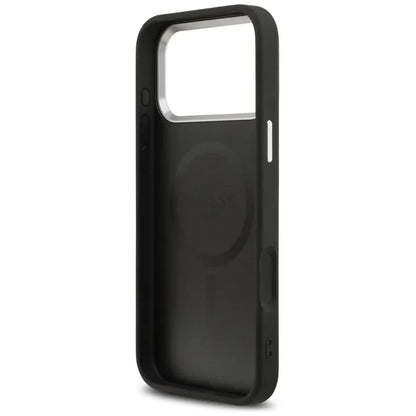 Guess Trikampio logotipo MagSafe dėklas iPhone 17 Pro Max (Juodas)
