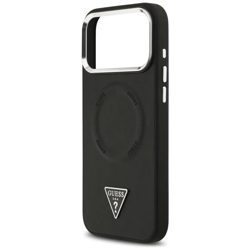 Guess Trikampio logotipo MagSafe dėklas iPhone 17 Pro Max (Juodas)